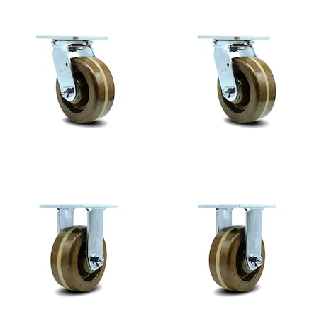 Service Caster 5 Inch High Temp Phenolic Caster Set with Roller Bearings 2 Swivel 2 Rigid SCC SCC-30CS520-PHRHT-2-R520-2